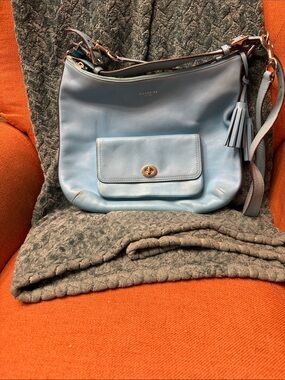 Coach Robin Egg Blue Leather Shoulder Hobo with Tassel